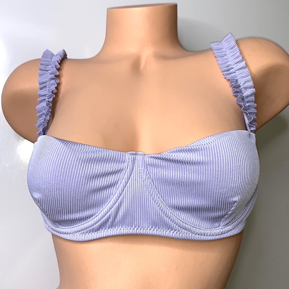 NEW ZAFUL Purple Lilac Lettuce Ribbed Bikini Top